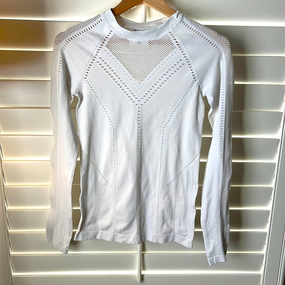White Athleta Mesh Running Top
